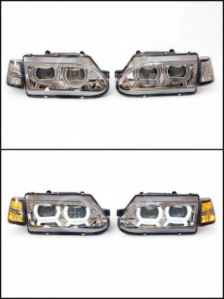 Фары ВАЗ 2114, 2115, 2113 передние тюнинг в стиле BMW 4 led модуля, хром маска, хром поворотники