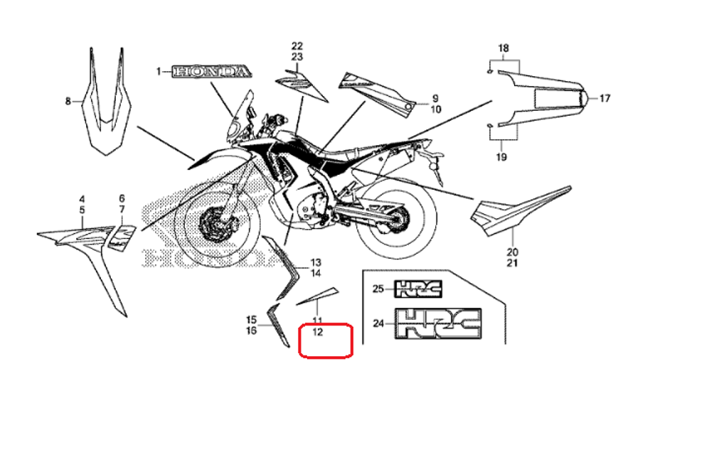 86644-KZZ-J00ZA. STRIPE B, L. MIDDLE COWL *TYPE1*. Honda CRF250Rally, Sticker OEM
