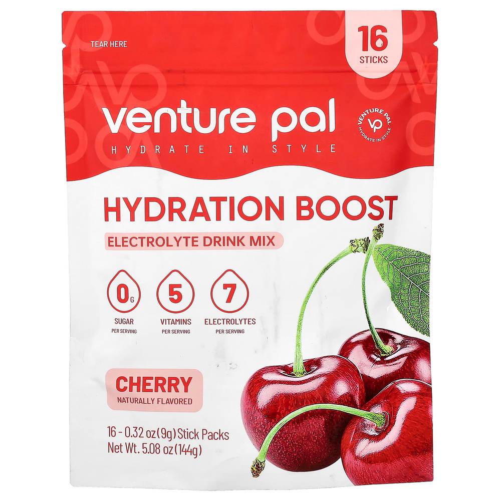 Venture Pal, Hydration Boost, смесь для приготовления электролитического напитка, вишня, 16 стиков по 9 г (0,32 унции)