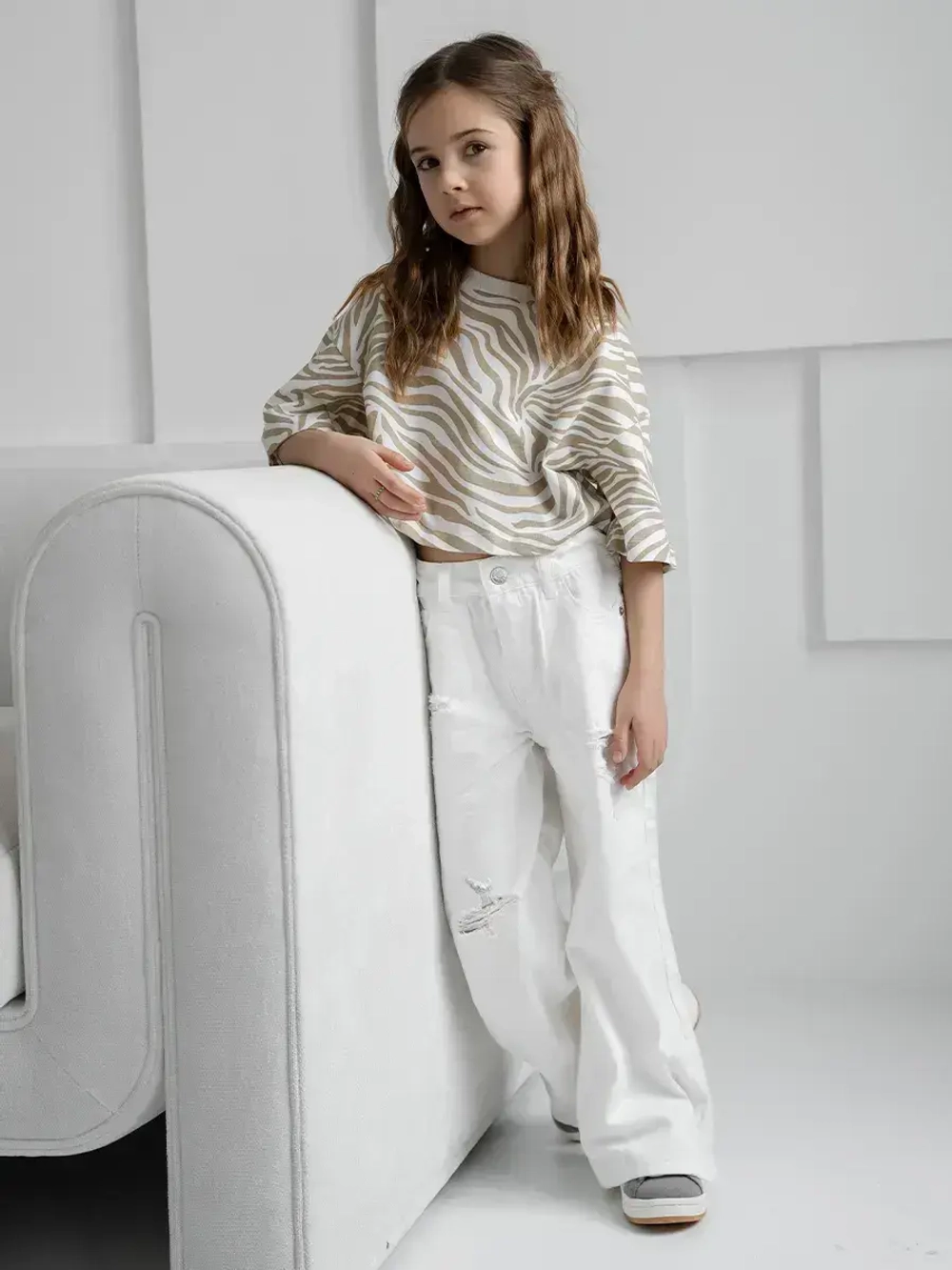 Футболка детская оверсайз укороченная базовая