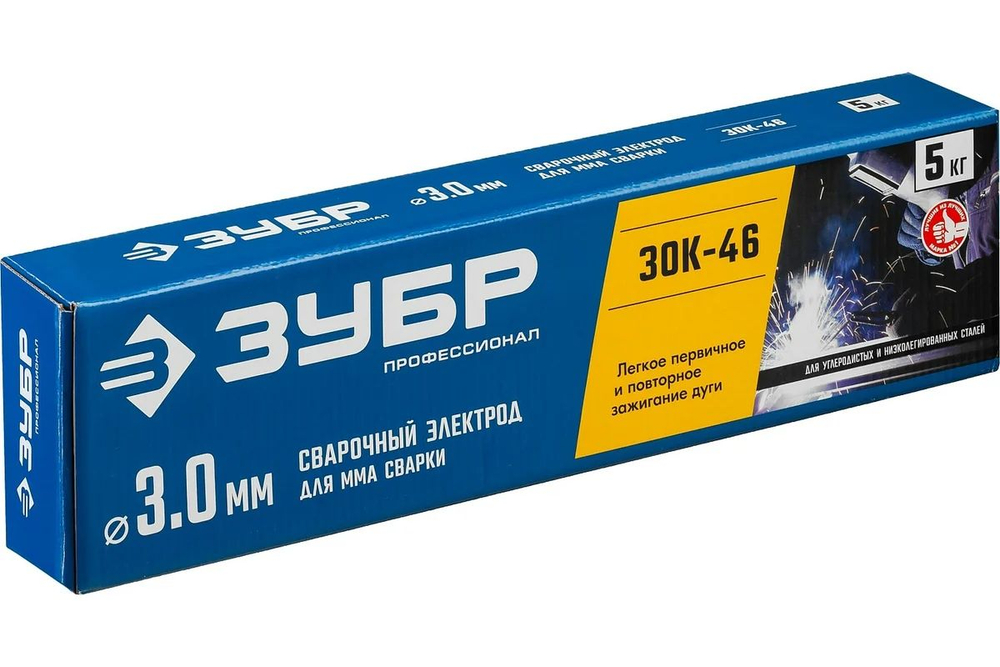 Электрод сварочный ЗУБР Д 3.0 х 350 мм, 5 кг в коробке, ЗОК-46 рутил-целлюлозный, Профессионал (40035-3.0)