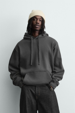 ZARA БАЗОВОЕ ХУДИ HEAVYWEIGHT, ТЕМНЫЙ АНТРАЦИТ