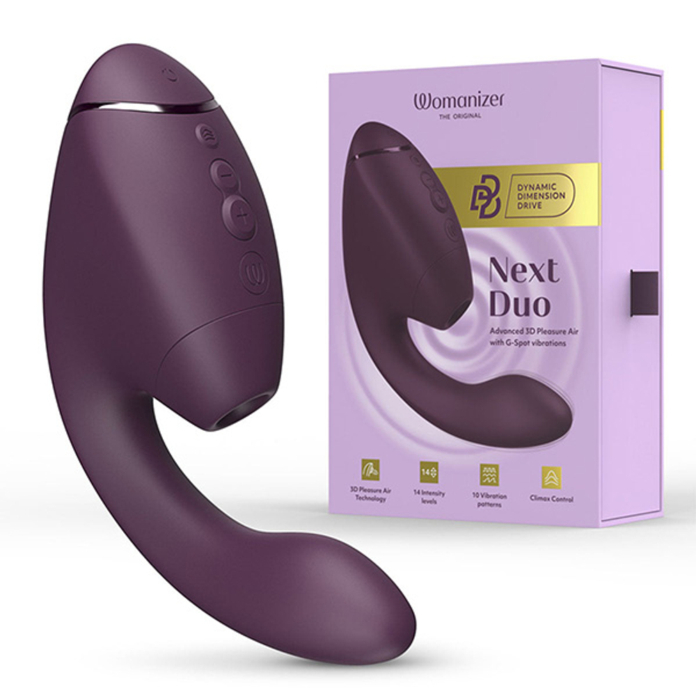 Фиолетовый вибратор 19,5см с вакуумным стимулятором Womanizer Next Duo Dark Purple WZ142SGD