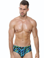 Черные мужские плавки +size с яркими цветными зигзагами (Размер: XXXL) (Цвет: голубой с черным)