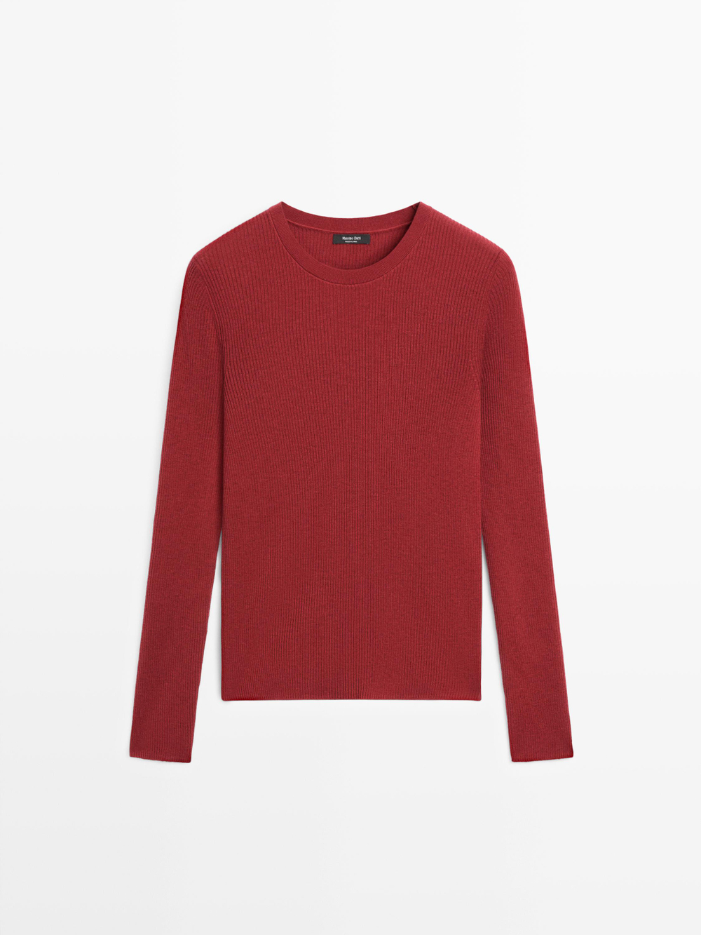 Massimo Dutti Свитер из смесовой шерсти в рубчик, терракотовый