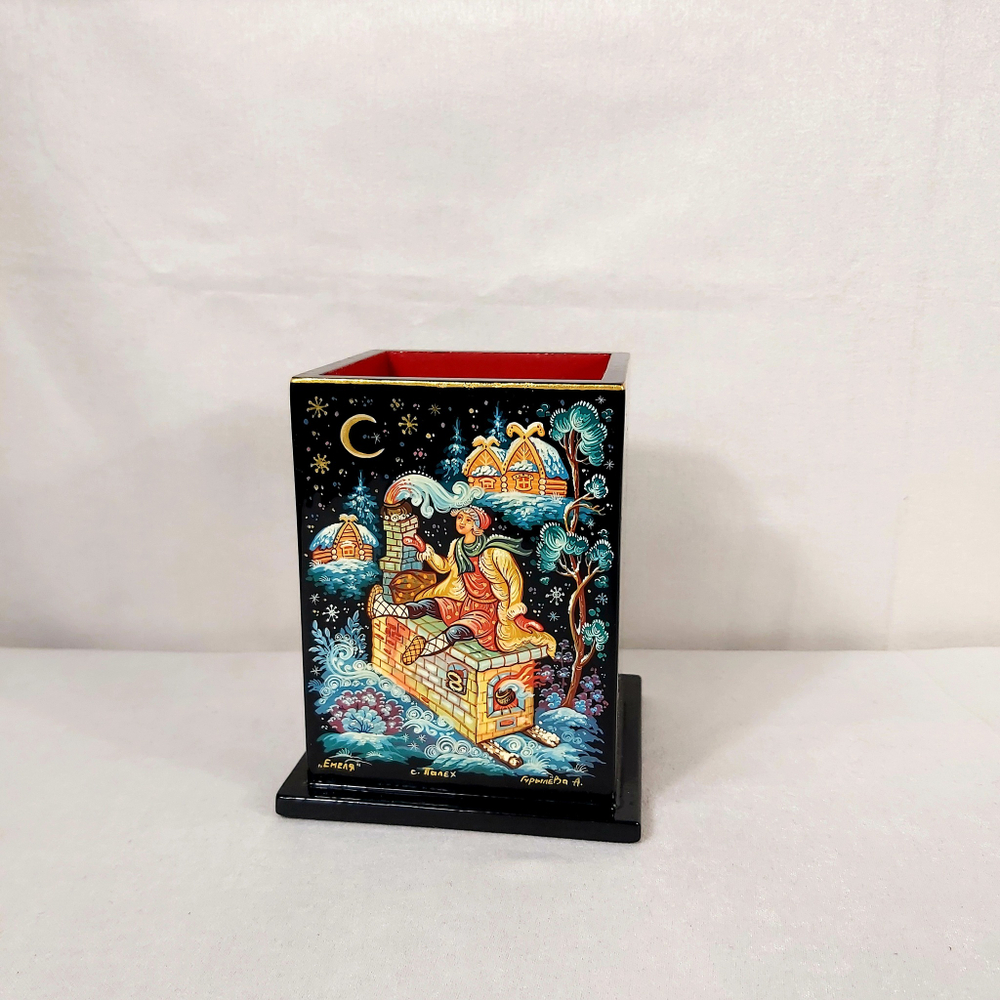 Стакан под ручки и карандаши "По-щучьему веленью" (Ручная роспись Палех)