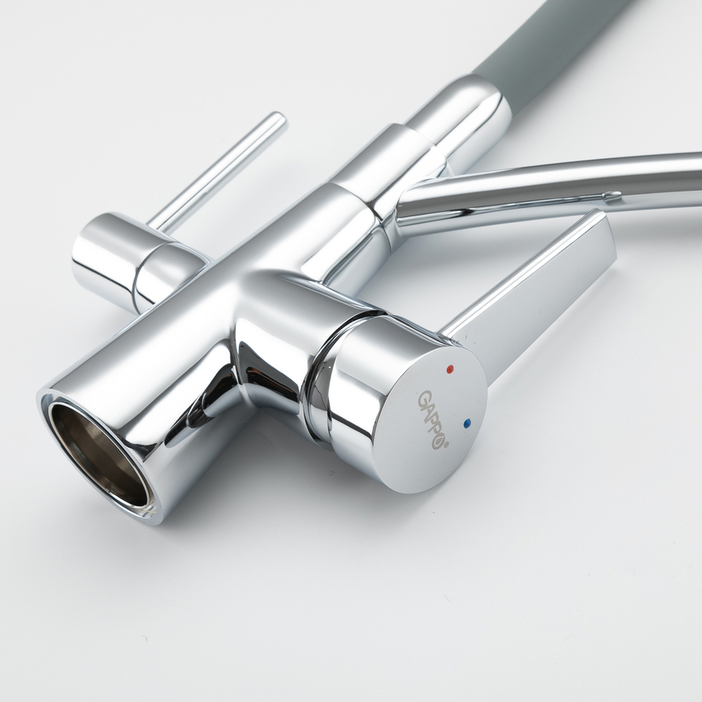 Смеситель для кухни 35к G4398-17 GAPPO гибкий излив, с вых. для питьевого фильтра, СЕРЫЙ-хром