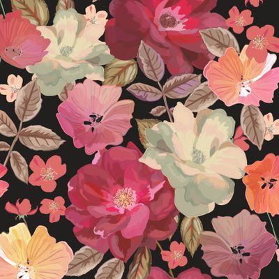 Паттерн с красными цветами на черном