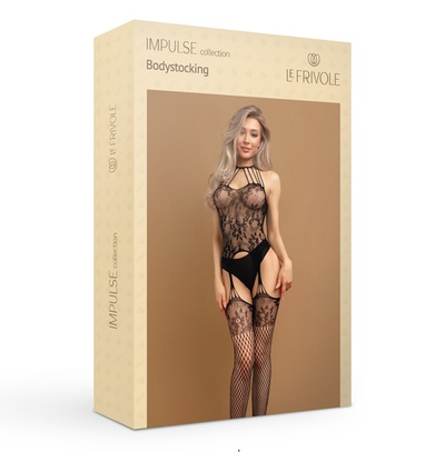 Боди-комбинезон Le Frivole с кружевом и имитацией чулок черный S/XXL