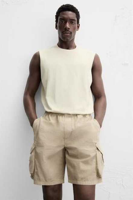 ZARA МАЙКА ИЗ ХЛОПКА, БЕЖЕВЫЙ