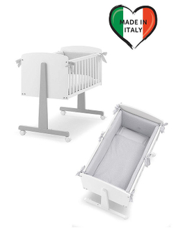 Колыбель Erbesi Ninna и комплект постельного белья Cuoricine Маленькие сердца белый/серый