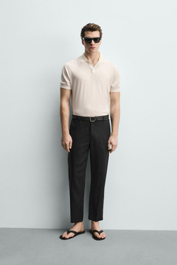 ZARA ПОЛО ИЗ ЛЕГКОГО ТРИКОТАЖА, ЭКРЮ