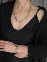 Браслет цепь из круглых звеньев с насечками с глянцевыми перемычками, биколор золото и серебро