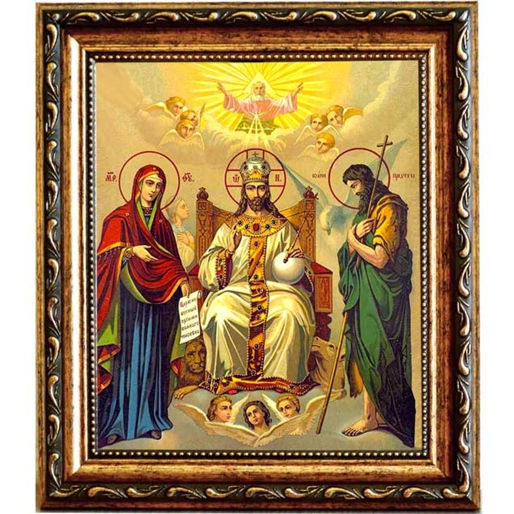 Спаситель на троне с предстоящими. Икона на холсте.