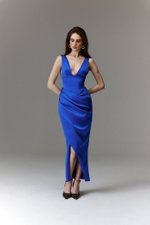 Платье миди удлиненное драпированное из сатина