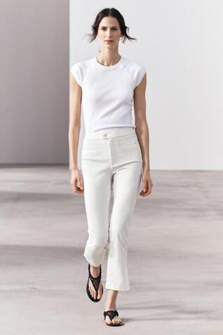 ZARA ФУТБОЛКА ИЗ ХЛОПКА С ЭФФЕКТОМ ПОТЕРТОСТИ, БЕЛЫЙ