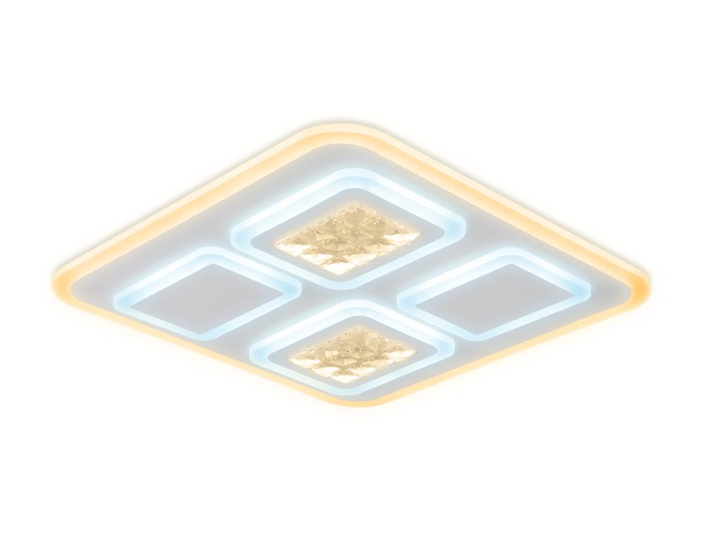Потолочный светодиодный светильник с хрусталем FA259 WH белый 118W 500*500*75 (ПДУ РАДИО 2.4)