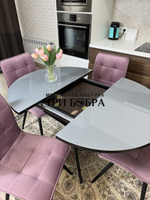 Круглый стеклянный раздвижной стол и стулья "ГУЧИ" пыльная роза