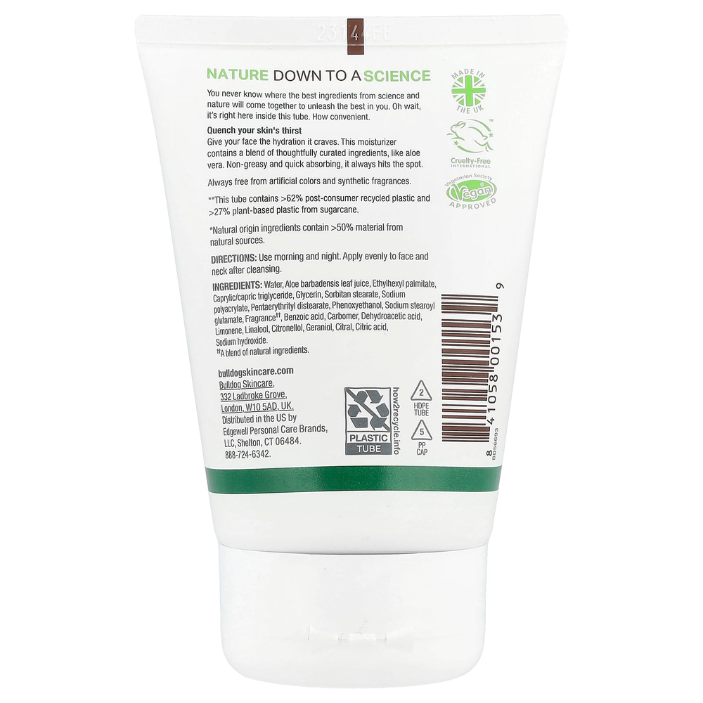 Bulldog Skincare For Men, оригинальный увлажняющий крем с алоэ вера, 100 мл (3,3 жидк. унции)