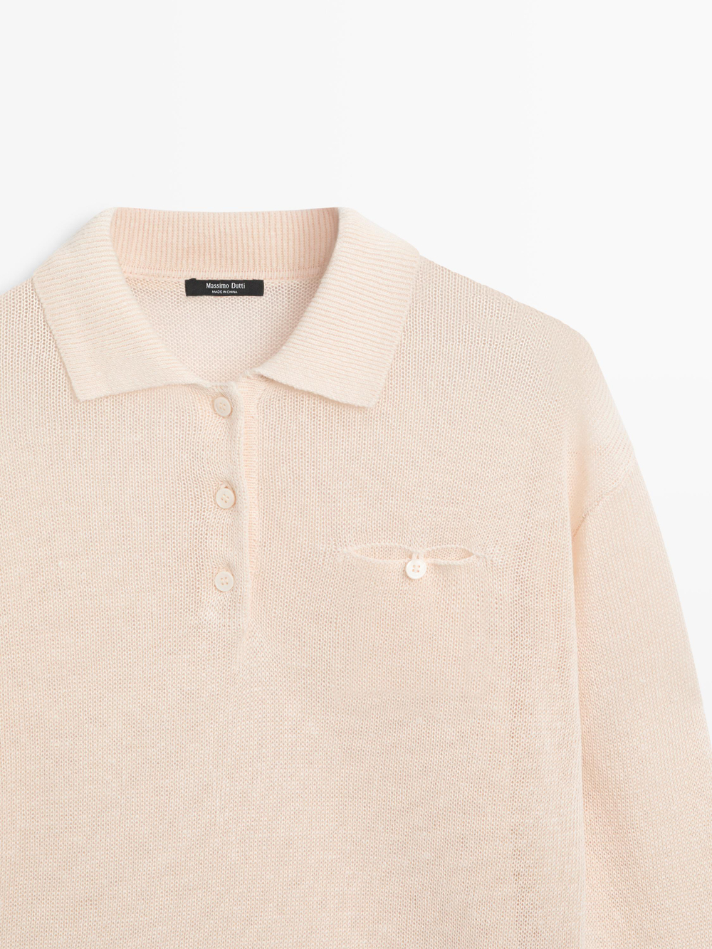 Massimo Dutti Тонкий свитер изо льна с воротником поло, натуральный/кремовый