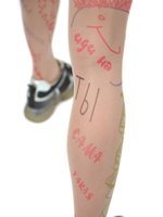 Молодежные колготки с цветными надписями и зарисовками (Размер: S-M-L) (Цвет: бежевый)