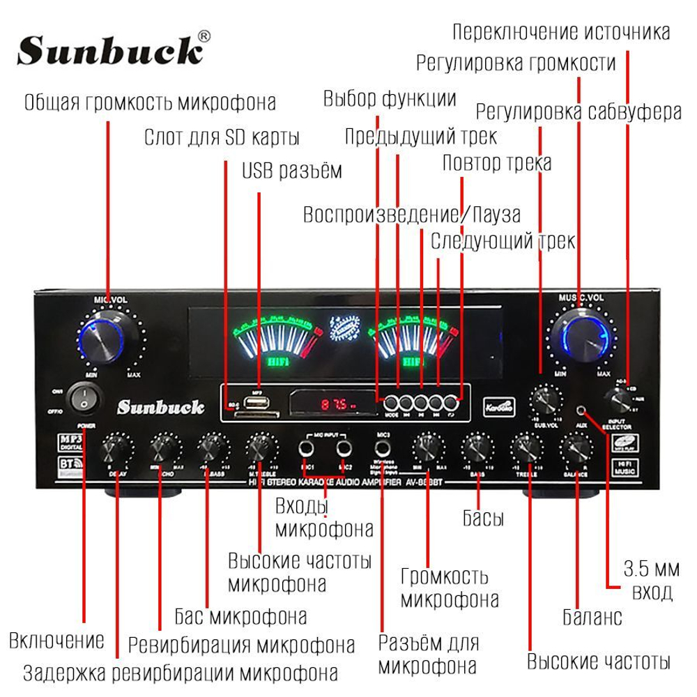 Усилитель мощности SUNBUCK AV-888BT