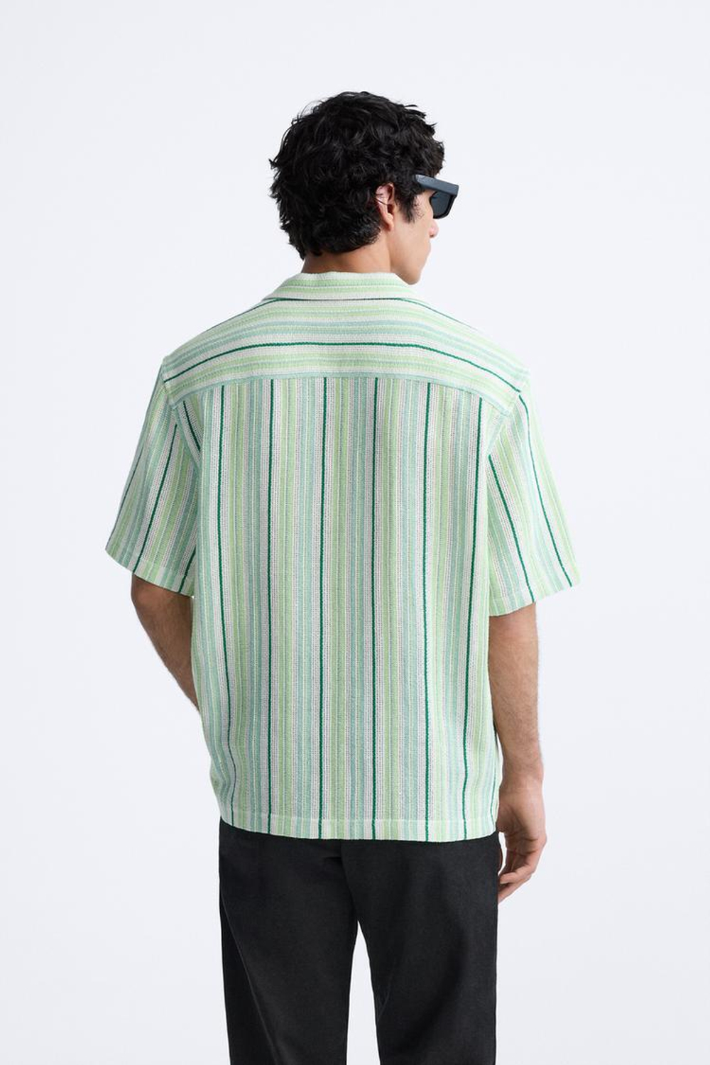 ZARA РУБАШКА ИЗ РЕЛЬЕФНОЙ ТКАНИ В ПОЛОСКУ, ЗЕЛЕНЫЙ/ЭКРЮ