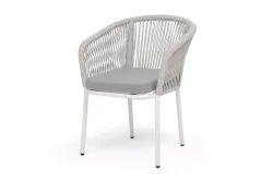 "Марсель" стул плетеный из роупа, каркас алюминий белый муар, роуп светло-серый меланж круглый tex, ткань светло-серая
