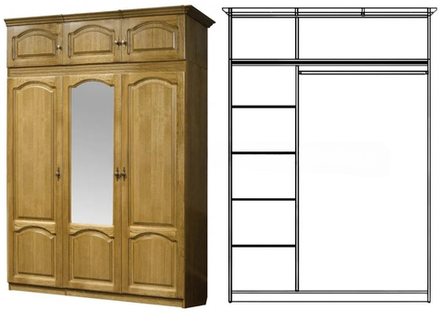 КУПАВА Шкаф для одежды 3-х дв.ГМ 8427-01 с зеркалом/дуб (P-43)