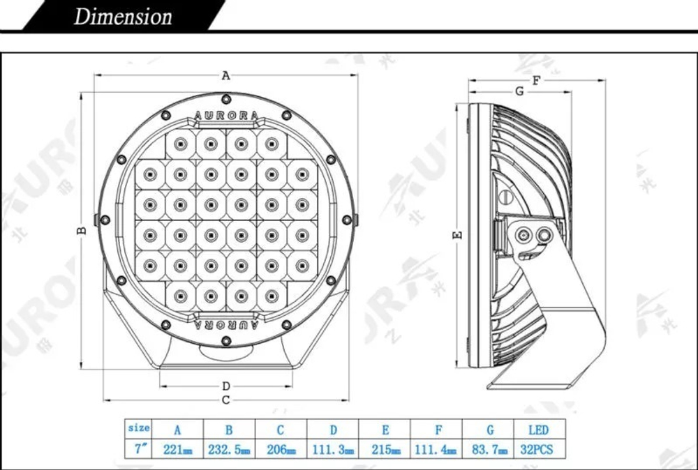 Прожектор 9" Aurora комбинированного белого света ALO-DR7