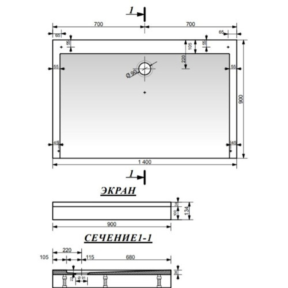 Эстет Каппа Душевой поддон 140x90