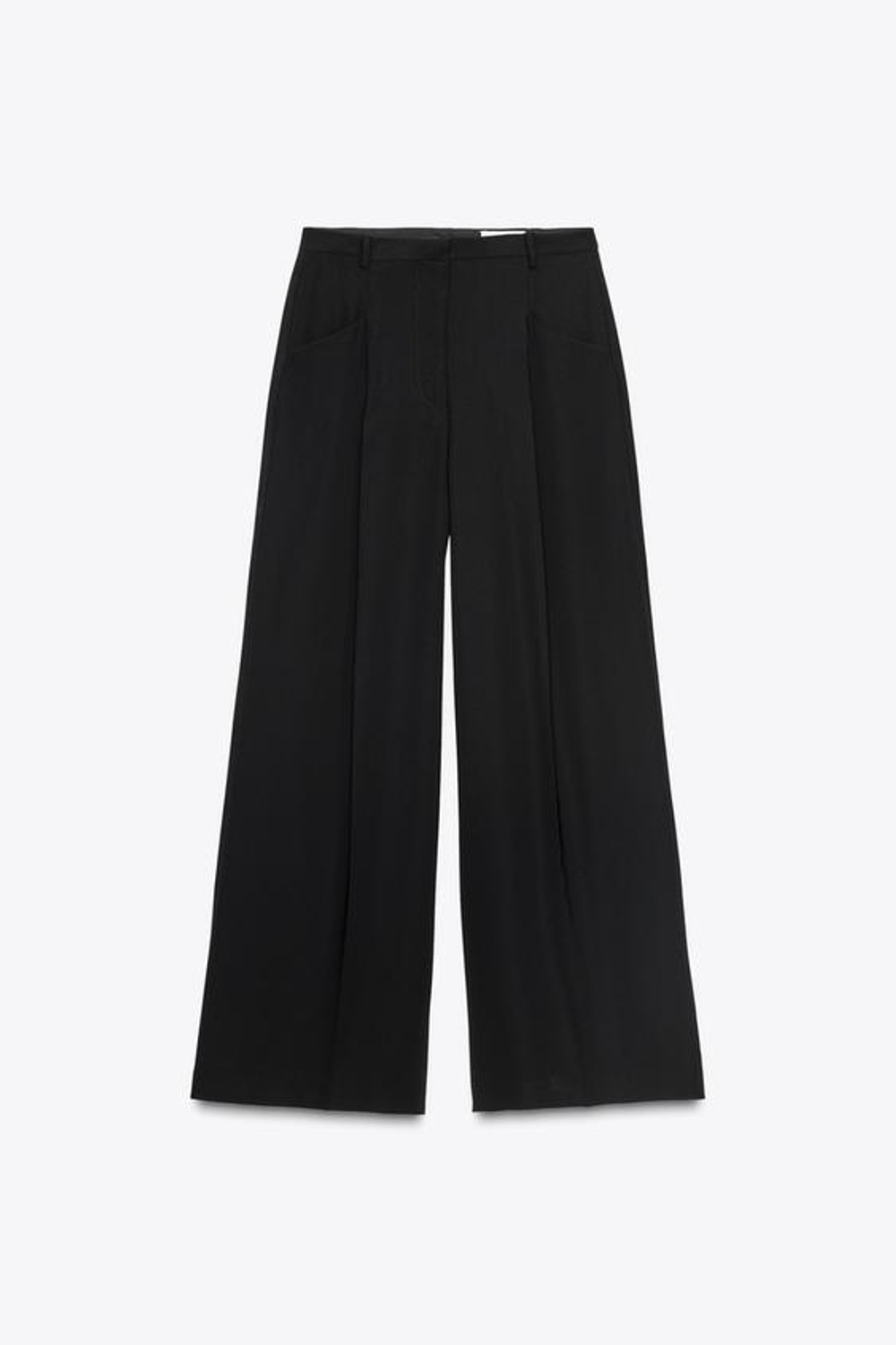ZARA ШИРОКИЕ БРЮКИ С ЗАЩИПАМИ — ZW COLLECTION, ЧЕРНЫЙ