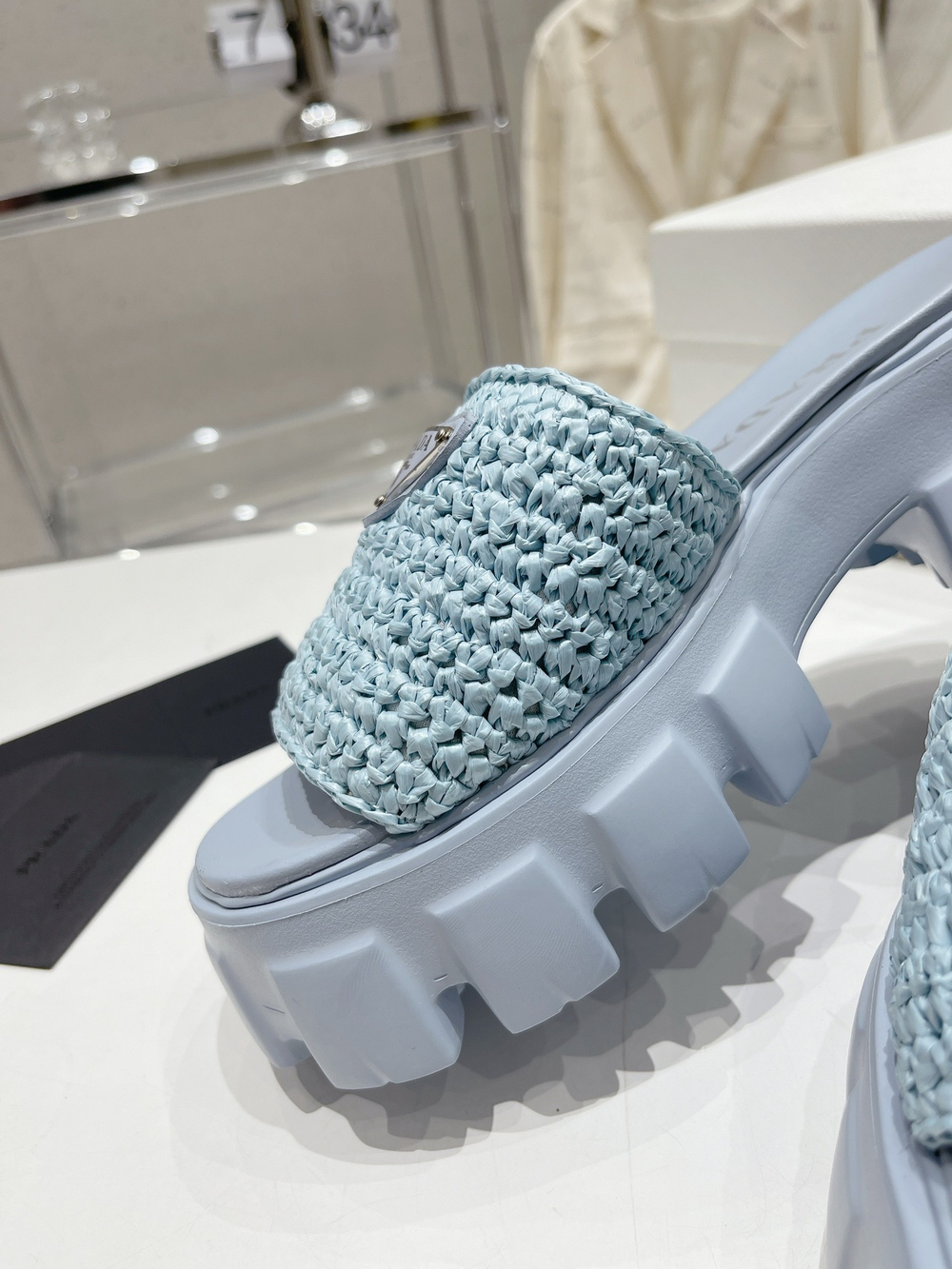 Prada Crochet Platform Slides
