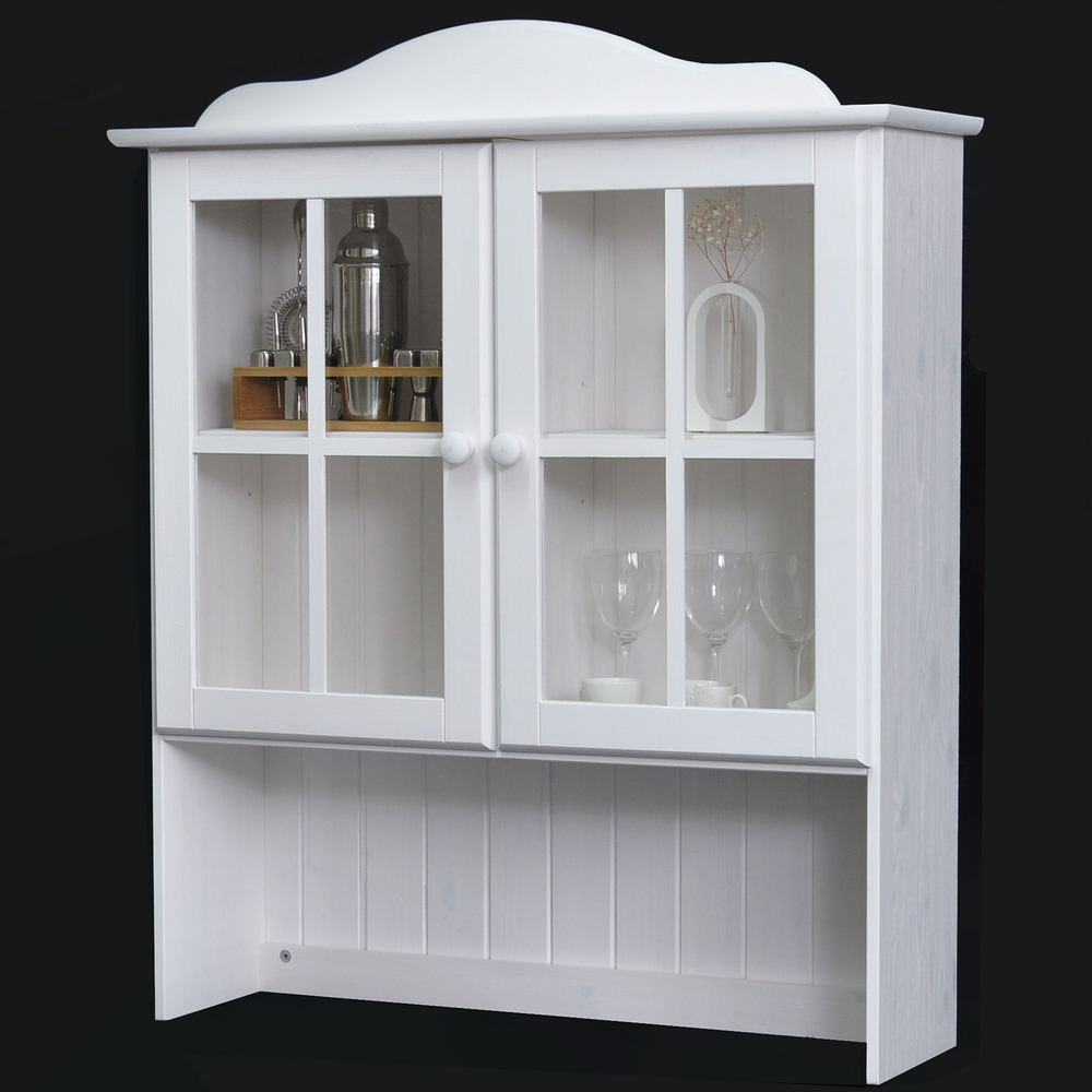 Шкаф витрина Лена двухдверный 90х39х192 см из массива сосны / буфет для кухни, белый