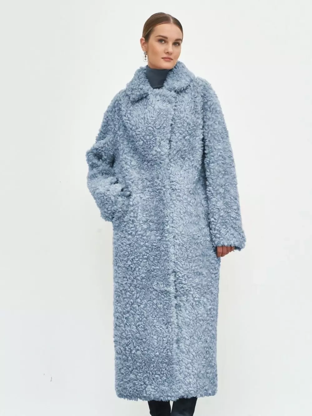 Шуба чебурашка длинная из овечьей шерсти, SilverFox (арт.S1072rm09bz)