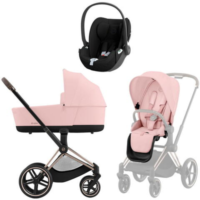 Коляска 3 в 1 Cybex Priam IV Rosegold complete и автокресло Cloud T i-Size Sepia Black Peach Pink