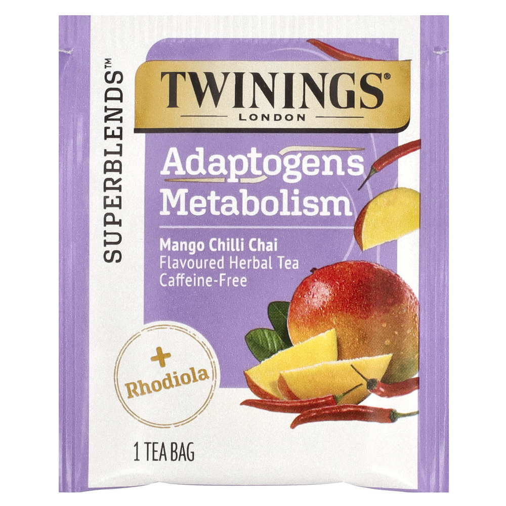 Twinings, Boost, адаптогены, травяной чай со вкусом манго и чили, без кофеина, 18 чайных пакетиков, 27 г (0,95 унции)