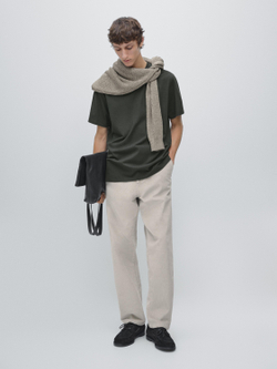 Massimo Dutti Футболка из смесового хлопка, темно-зеленый