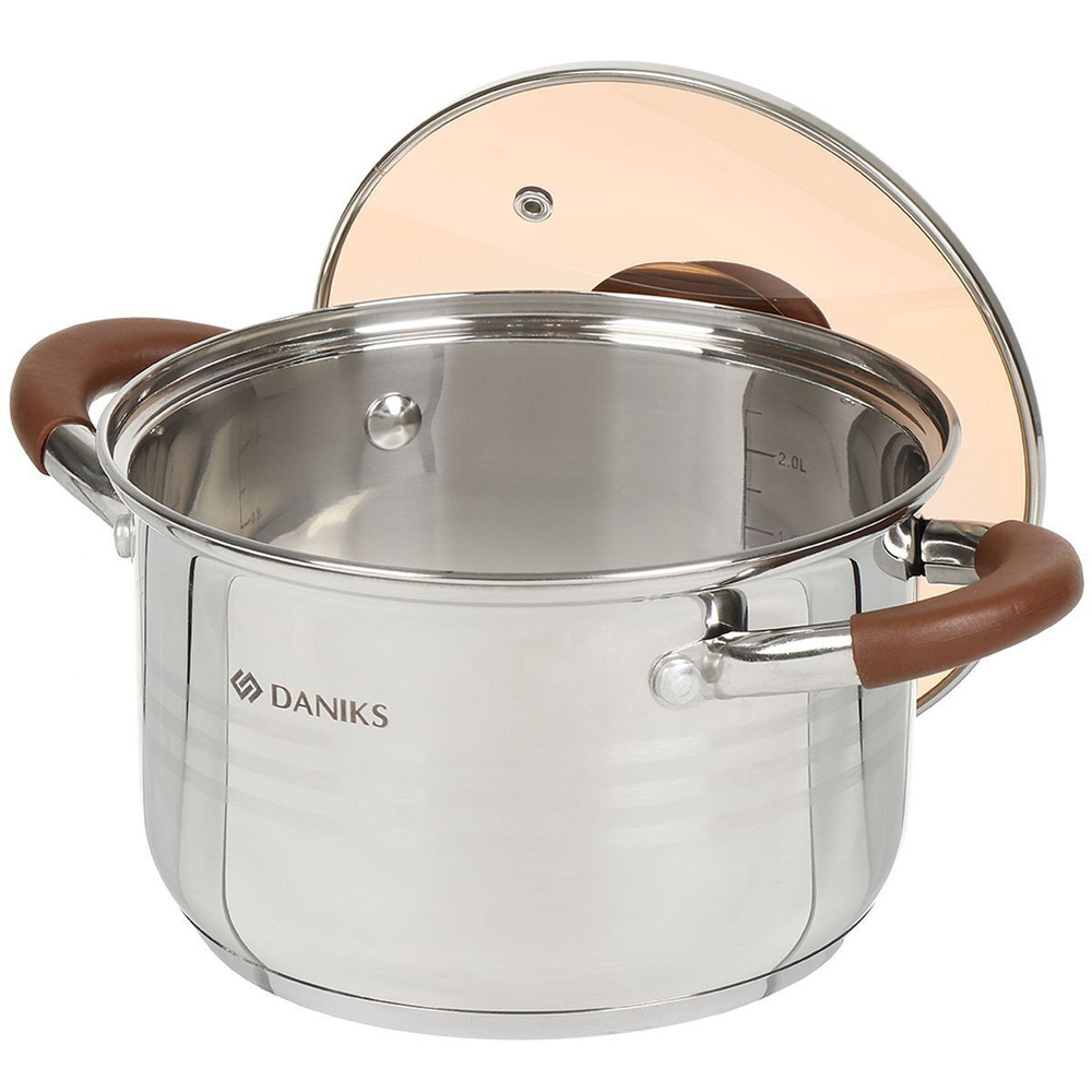 Кастрюля нерж, 3 л, крышка стекло, Daniks, Веллингтон, GS-01415-18CA, индукц