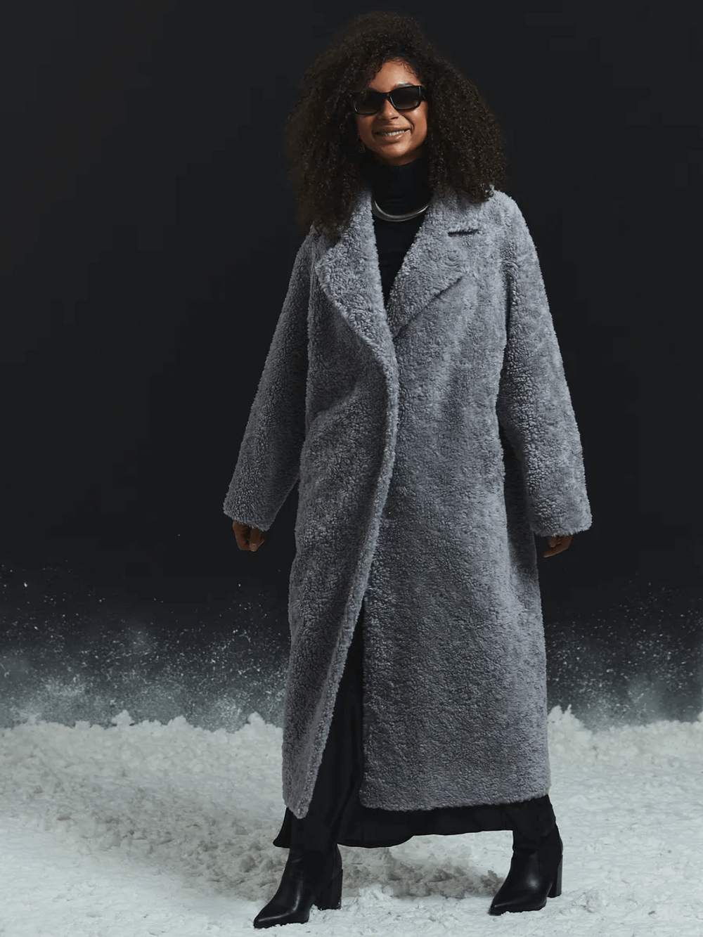Шуба чебурашка искусственная тедди, серая, SilverFox