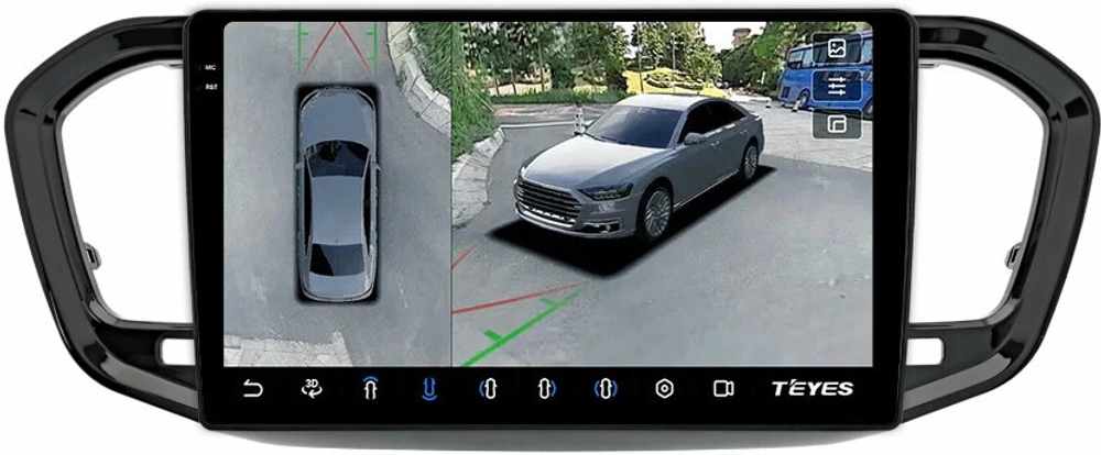 Магнитола для Lada Vesta NG 2023+ (ШГУ, рамка черная глянцевая 9) - Teyes CC3-2K-360 на Android 10, 2K QLED, 6Гб+128Гб, CarPlay, 4G SIM-слот, 4 камеры в комплекте