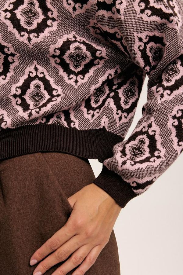 Лонгслив Тюбетейка укороченный коричневый/розовый - фото 3