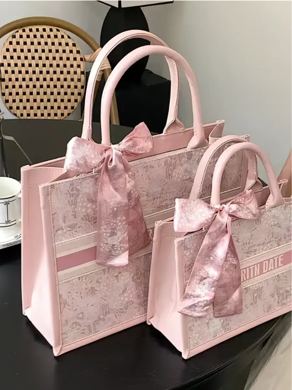 Сумка для учебы большая а4 тоут розовая y2k с бантиком