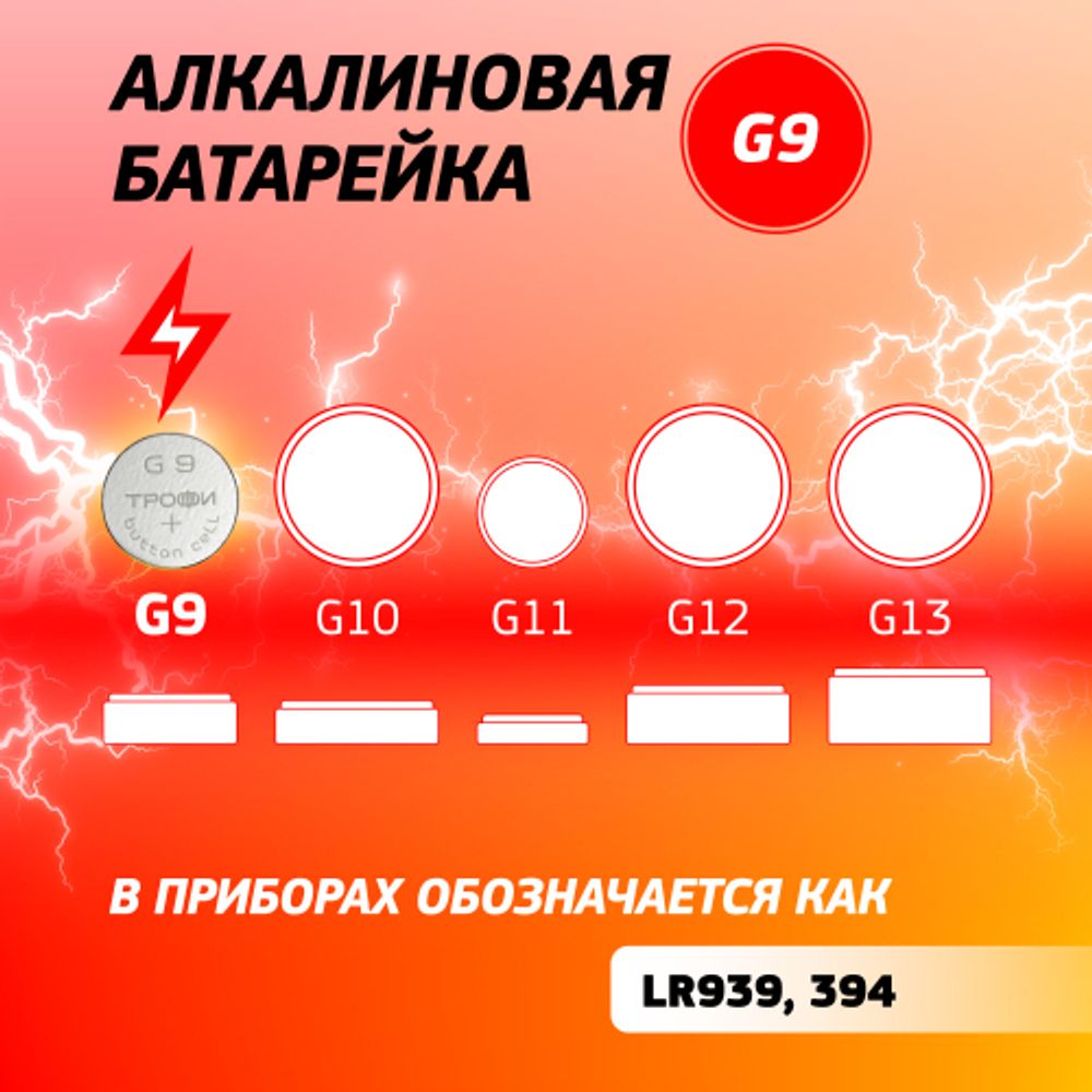 Батарейки Трофи G9 LR936, LR45 ENERGY POWER Button Cell