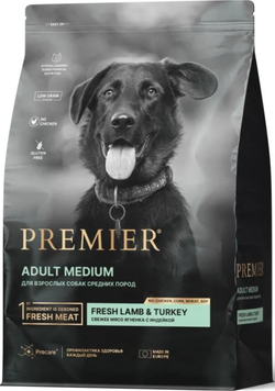 Premier DOG MEDIUM свежее мясо Ягненка с Индейкой 10кг.