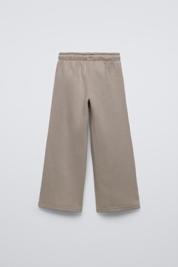 ZARA БРЮКИ WIDE LEG ИЗ МЯГКОЙ ТКАНИ С НАДПИСЬЮ, СЕРО-КОРИЧНЕВЫЙ