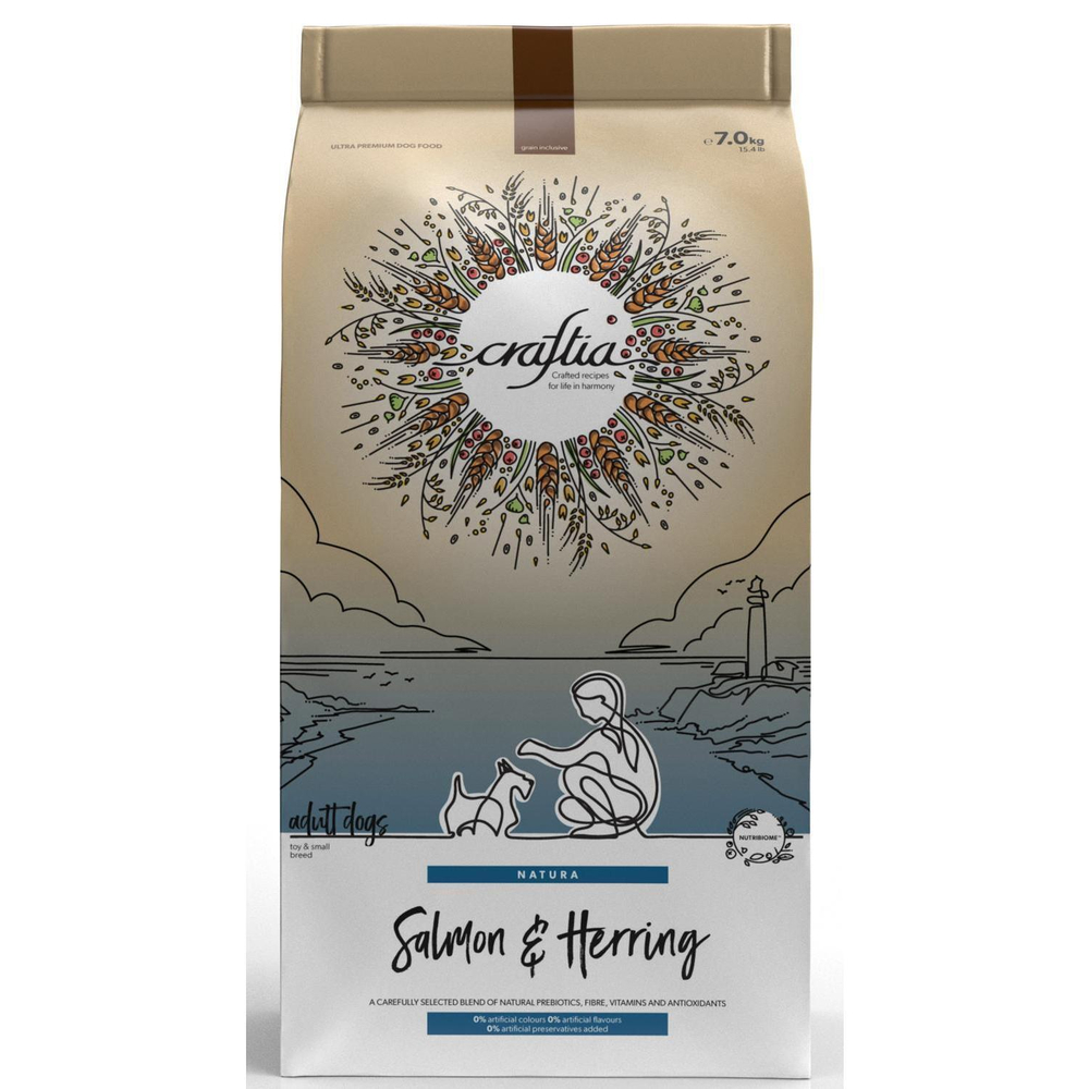 Корм для собак Craftia Natura, 7 кг, лосось с сельдью