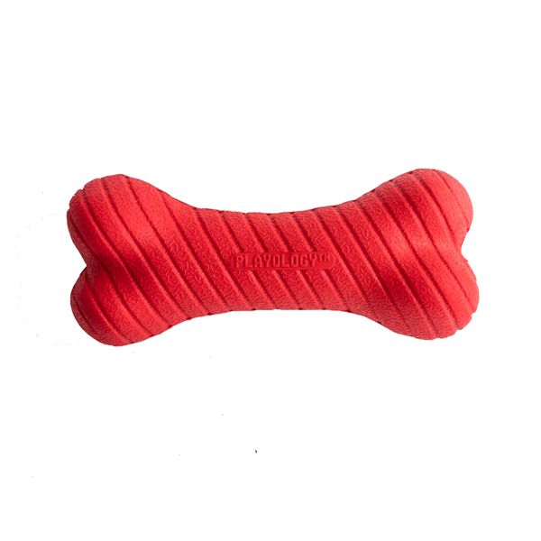 Двухслойная жевательная косточка Playology DUAL LAYER BONE для собак средних пород с ароматом говядины, средняя, цвет красный
