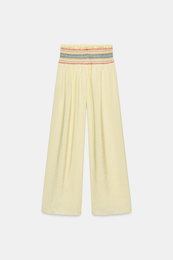 ZARA БРЮКИ С ШИРОКИМИ ШТАНИНАМИ И ЭЛАСТИЧНЫМ ПОЯСОМ, ЖЕЛТЫЙ