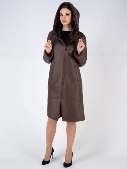 Дубленка зима натуральная удлиненная с капюшоном